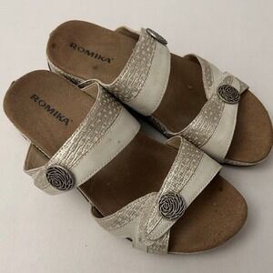 Romika Sandals Womens US 6.5/EU 37 Metallic Silver Leather Slide Boho Comfort